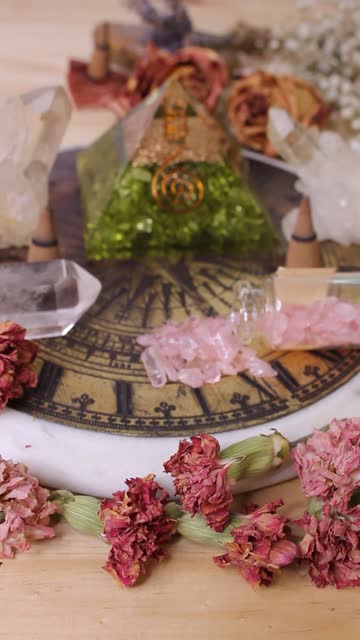 Pyramid With Crystals and Incense Burning