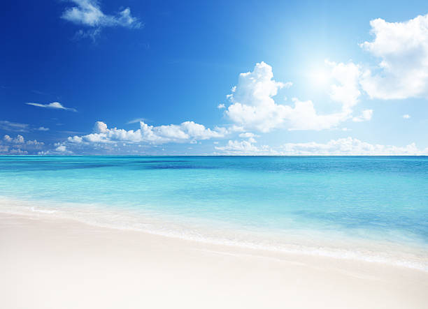 海と砂浜 - beach sun blue sky ストックフォトと画像