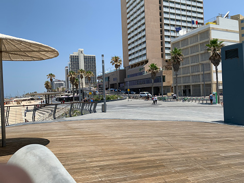 Tel Aviv Beach Cost Line ona summer day in the morning time