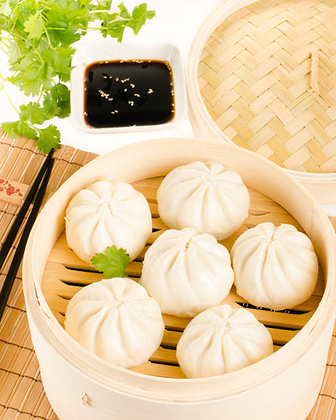 중국 찜 buns 에서 대나무 스티머 (steamer) - mantou chinese dumpling white chinese culture 뉴스 사진 이미지