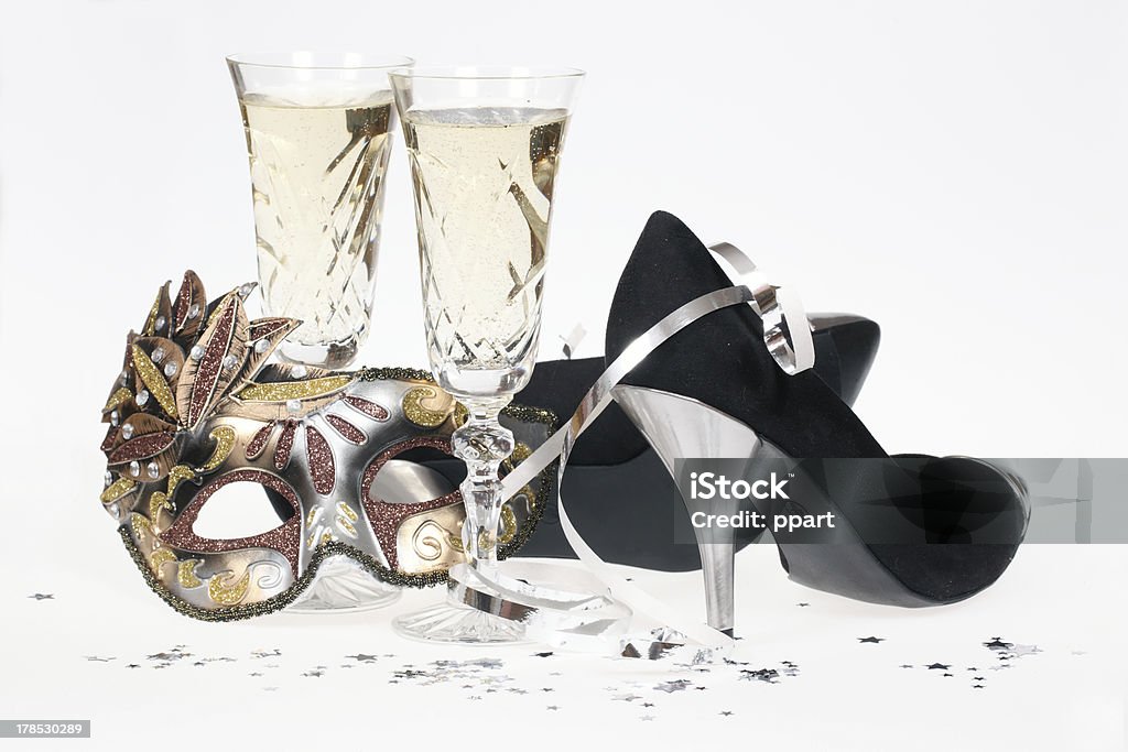 Champanhe e sapatos de salto alto - Royalty-free Véspera de Ano Novo Foto de stock
