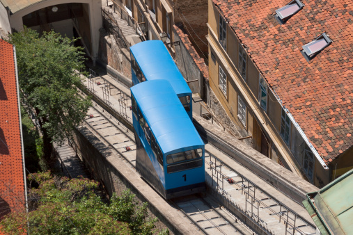 Zagreb funicular connecting upper and lower towns. Croatia.