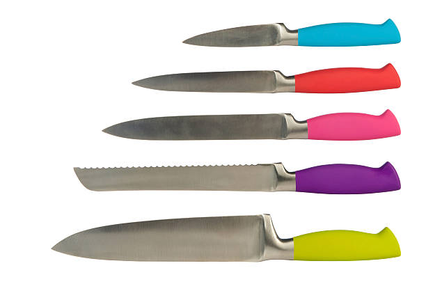 conjunto de cinco facas para a cozinha - knife table knife kitchen knife penknife imagens e fotografias de stock