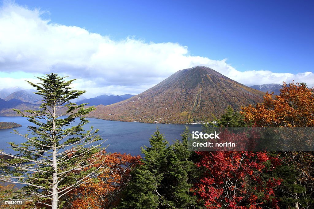Mountain and pond in autumn "Mt. Nantai and Lake Chuzenji in autumn, Nikko, Japan" Autumn Stock Photo