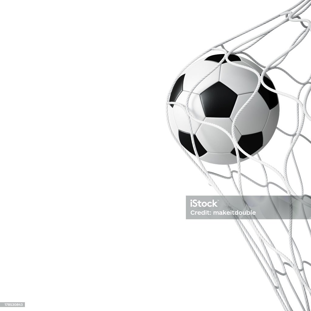 Soccer ball in net isolated Soccer ball in net on white background Net - Sports Equipment Stock Photo