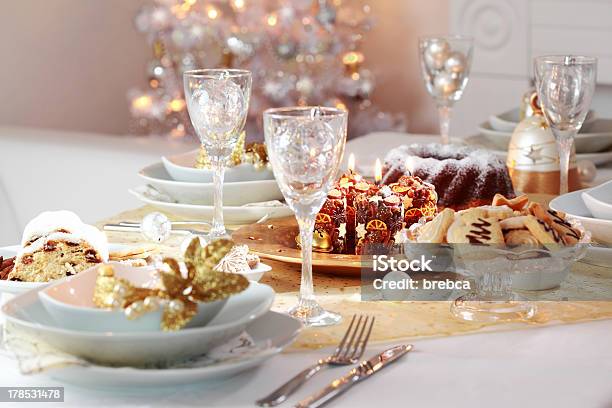 A Decorated Christmas Table For Dinner Stock Photo - Download Image Now - Christmas, Table, Place Setting