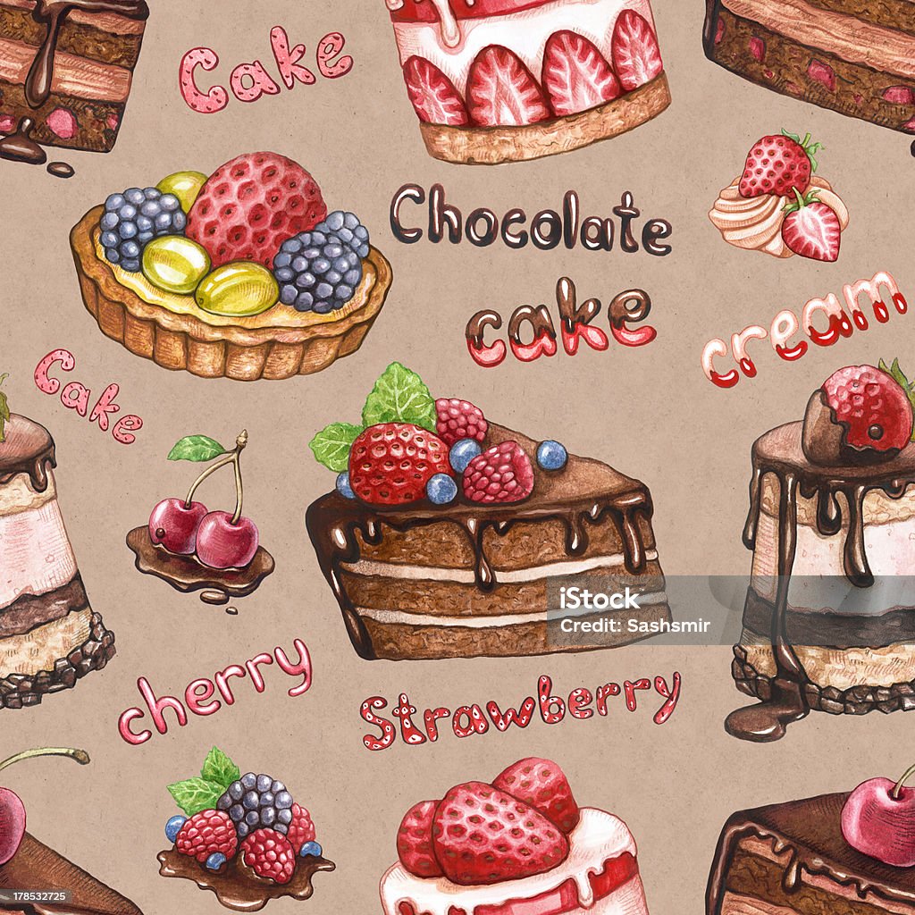 Seamless pattern with cake иллюстрации - Стоковые иллюстрации Акварельная живопись роялти-фри