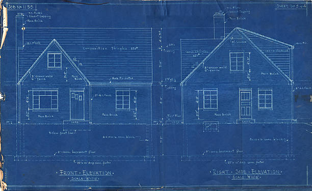 House Blueprints Front Side stock photo