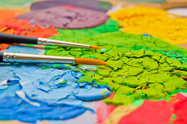 Paint on pallette stock photo