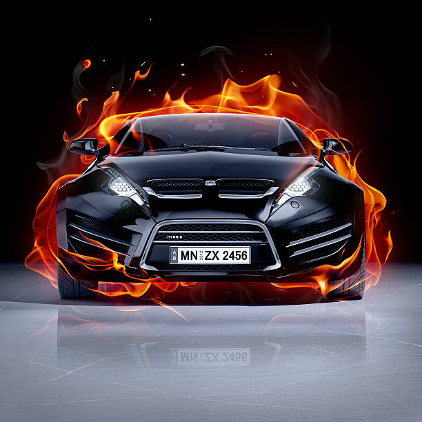 Fire Car On Ice Stock Photo - Download Image Now - Black