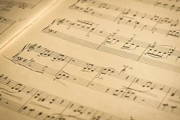 Open old music book close-up