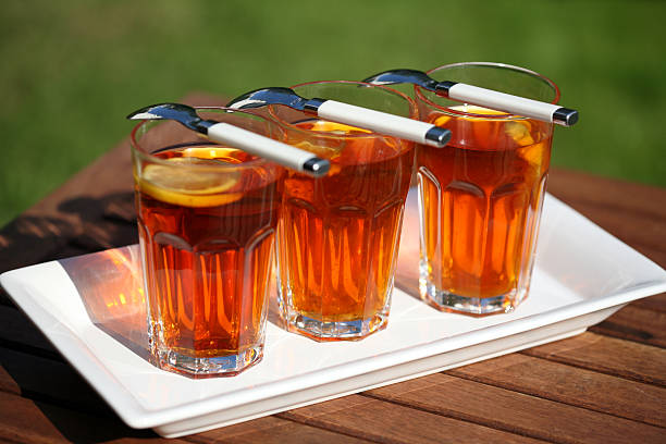 three glasses of tea stock photo