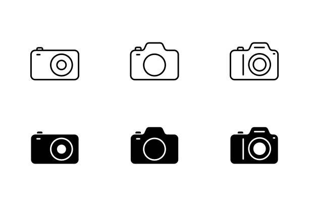 illustrations, cliparts, dessins animés et icônes de conception vectorielle du jeu d’icônes de caméra. - appareil photo