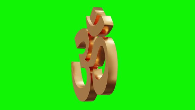 Golden OM Symbol Shape Spinning  green Background