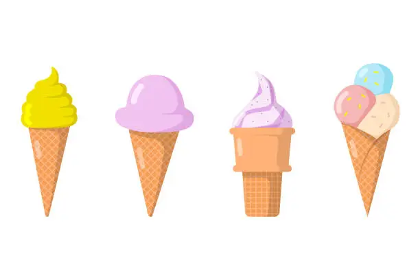 Vector illustration of Ice Cream Vector Set Flat Design on White Background.