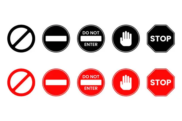 Vector illustration of No Entry or Prohibition Sign Set.