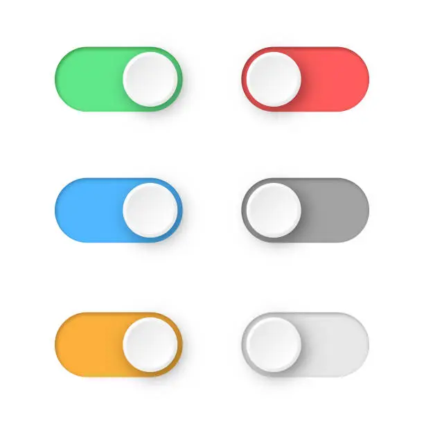 Vector illustration of On and Off Toggle Switch Button Set Vector Design on White Background.