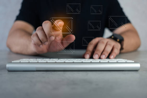 istock Human touch on email icon, e-mail communication, e-mail marketing concept, send e-mail or news letter. 1785352659