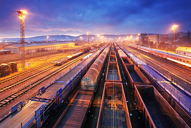 istock Freight Trains and Railways at dusk - Cargo transportation 178535391