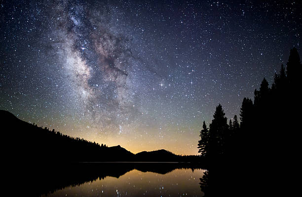 Milky Way over Tenaya Lake stock photo