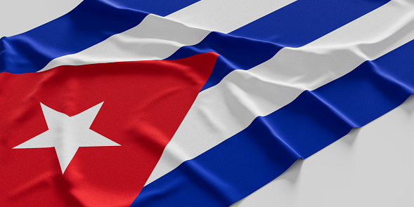 Flag of Cuba. Fabric textured Cuba flag isolated on white background. 3D illustration