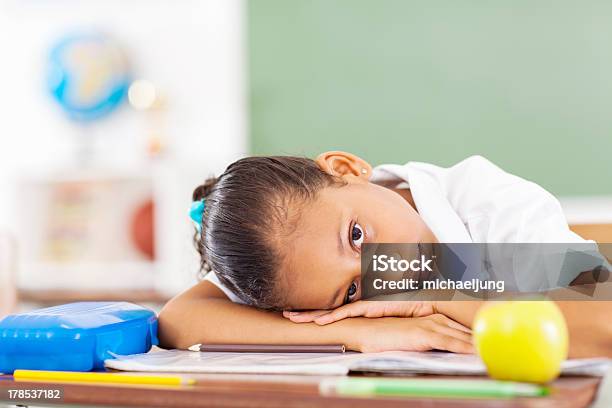 Primary Schoolgirl Resting Stock Photo - Download Image Now - Illness, Child, Student