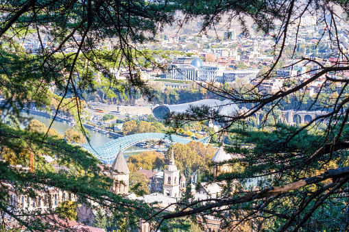 view of Tbilisi from the observation deck in autumn on a sunny day