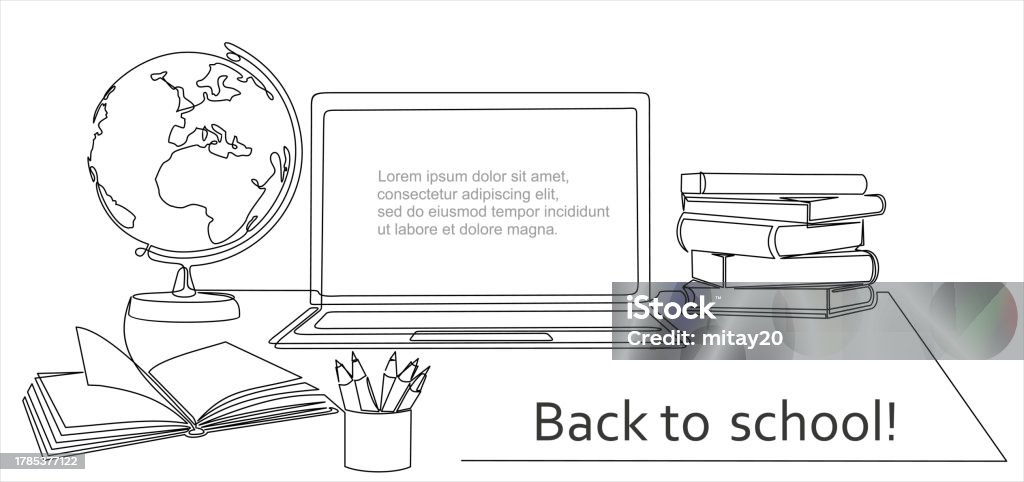 School Drawing Computer M Back To School One Continuous Line Drawing Of Computer Laptop Globe ...