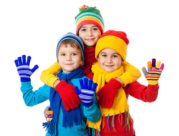 istock Group of three kids in winter clothes 178537827