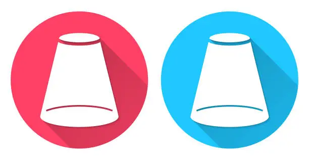 Vector illustration of Cone. Round icon with long shadow on red or blue background