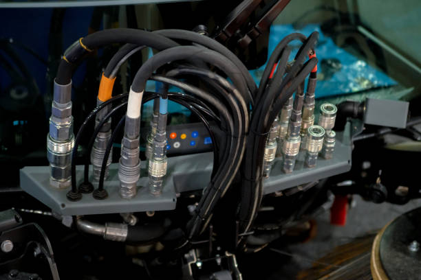 istock Forklift hydraulic booster hoses. Hydraulic hose connections. 1785394867