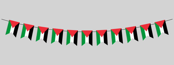 istock Palestine bunting flag garland, palestinian national holiday, hanging flags, pennants, panoramic vector illustration 1785401735
