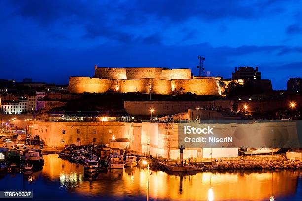 Marseille France Panorama At Night The Harbour And Cathedral Stock Photo - Download Image Now