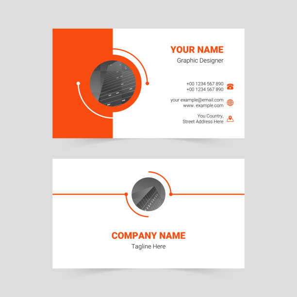 orangefarbene einfache visitenkartenvorlage - visitenkarte stock-grafiken, -clipart, -cartoons und -symbole