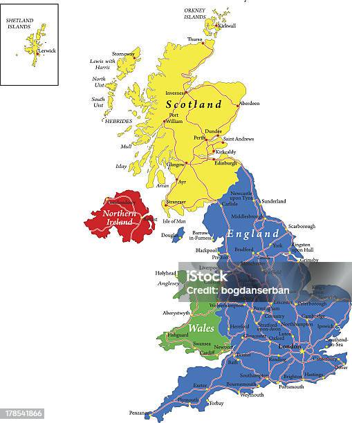 Inghilterra Scozia Galles Irlanda Del Nord Mappa - Immagini vettoriali stock e altre immagini di Carta geografica