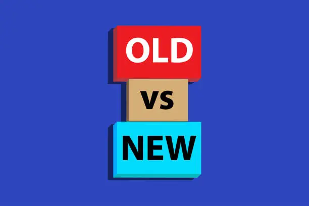Vector illustration of OLD vs New color cube words. use us for positive thoughts business or back grounds theme concept vector illustration. marketing and advertising. concept