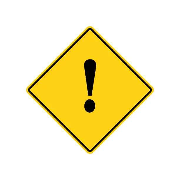 Vector illustration of Road sign Warning or Attention Caution Sign with Exclamation Mark Flat Icon Vector Image.