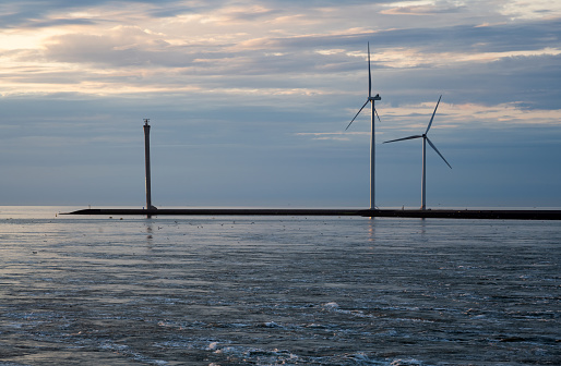 Dutch landscape with wind turbines in Zeeland, Netherlands