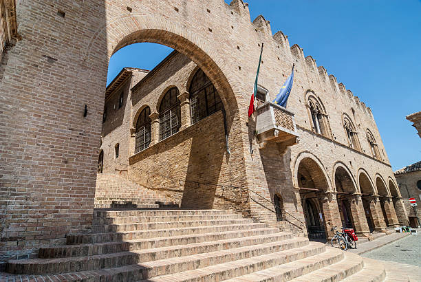 Montecassian ( Macerata) - Historic Palace Montecassiano (Macerata, Marches, Italy) - Historic Palace, with staircase and arch macerata italy stock pictures, royalty-free photos & images
