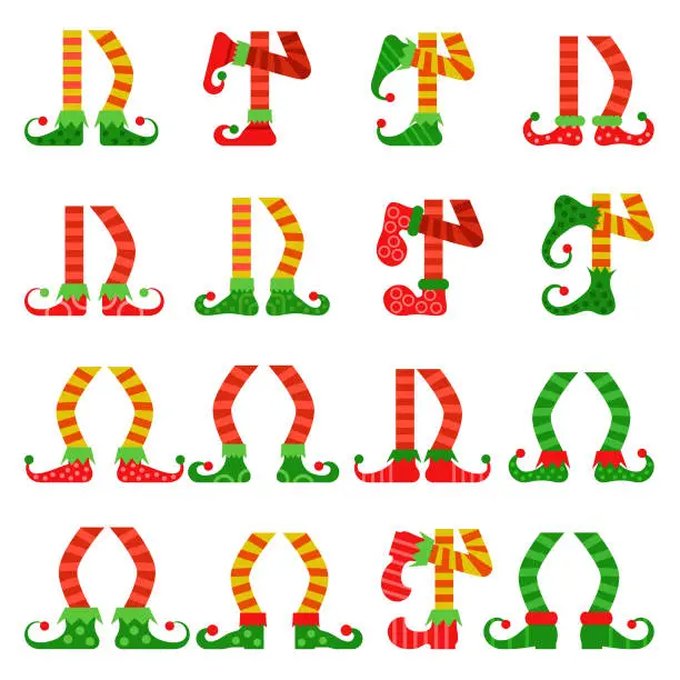 Vector illustration of Christmas elf feet set