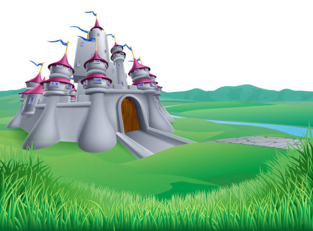 bajka fantasy zamek kreskówka tło - fortified wall stone built structure backgrounds stock illustrations