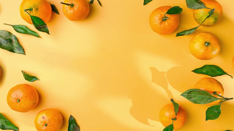 Stop motion animation screensaver video juicy mandrins new year free space for text title animated wallpaper