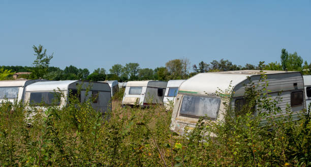 istock Panorama Abandoned campsite with old caravans 1785453616