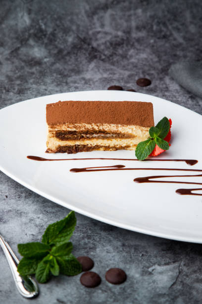 istock side view of chocolate sponge cake with strawberries and mint on a white plate 1785456974