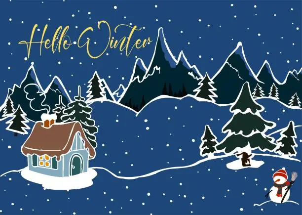 Vector illustration of Hello Winter greeting card