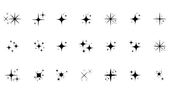 A set of shining and glowing stars, sparkle star icons,and stars with festive decoration particles create an abstract straight effect. Twinkling stars, in this vector illustration.
