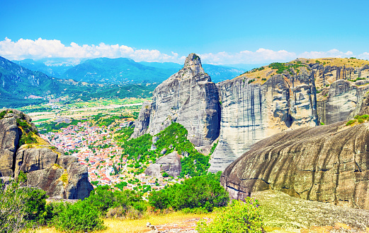 The town of Kalabaka as seen from Meteora, Greece