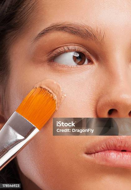 Woman Applying Foundation Stock Photo - Download Image Now - 20-24 Years, 20-29 Years, Adult