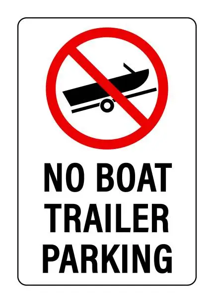 Vector illustration of No boat trailer parking. Ban sign with text