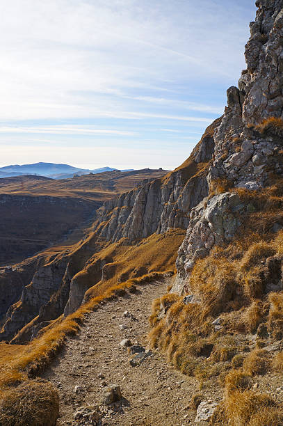 Pathway in Bucegi Mountains of Romania stock photo